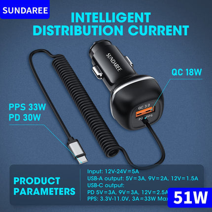 USB-C 51W Super Fast Car Charger - Travel-Ready Power