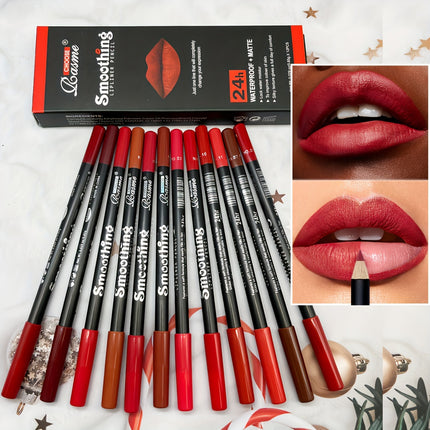 12-Color Matte Lip Liner Set - Long-Lasting, Non-Stick Cup, Natural Look for All Skin Tones