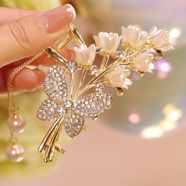 Elegant Butterfly & Lily Hair Claw Clip