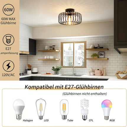 Modern Pendant Ceiling Light - E27 Socket, Round Flame Lampshade