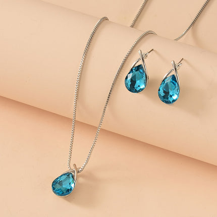 Teardrop Crystal Pendant Jewelry Set