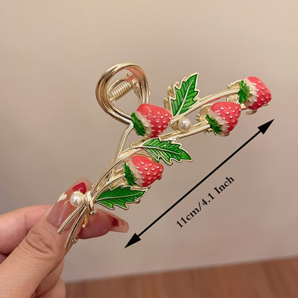 Trendy Strawberry Hair Claw – Stylish Metal Clip