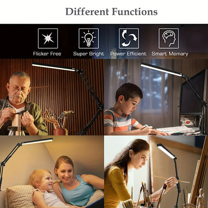 Dimmable LED Desk Lamp with Clamp - 3 Lighting Modes