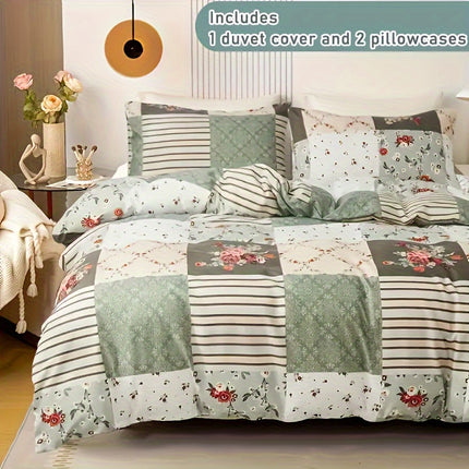 Pastoral Flower Plaid Duvet Cover Set - 3pcs Cozy Style