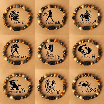 Men's Zodiac Stone Beaded Bracelet