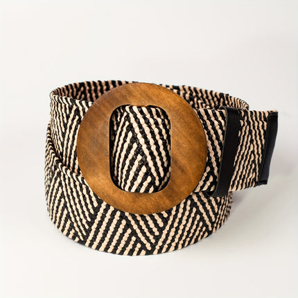 Boho-Chic Straw Belt with Wooden Buckle
