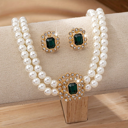 Double-Row Pearl & Rhinestone Set
