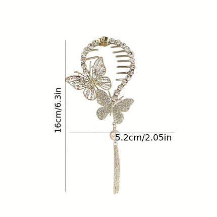 Rhinestone Butterfly Tassel Hair Clip