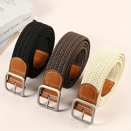 Elastic Braided Belt with Square Buckle