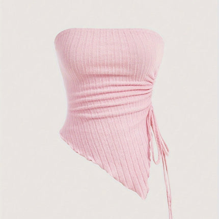 Y2K Drawstring Tube Top – Asymmetric Summer Chic - Monti Bargains