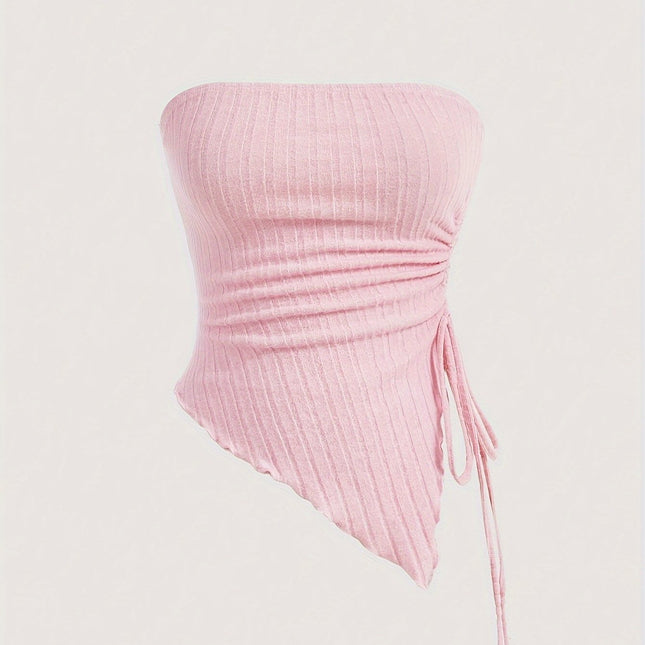 Y2K Drawstring Tube Top – Asymmetric Summer Chic - Monti Bargains