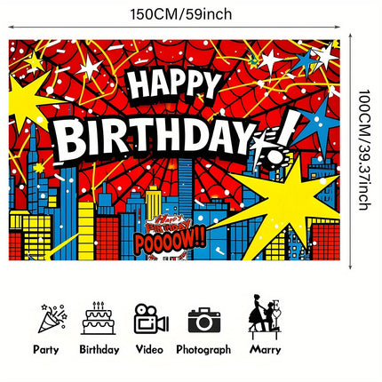 Spider Superhero Happy Birthday Backdrop