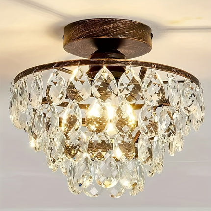 Elegant Golden Crystal Ceiling Light - E26 Flush Mount