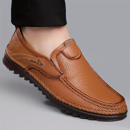 Solid Color Leather Slip-On Loafers