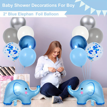 92pcs Blue Elephant Baby Shower & Birthday Party Decor Kit