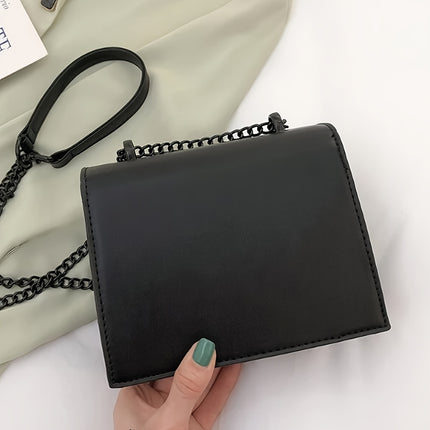 Black Square Textured Chain Shoulder Bag