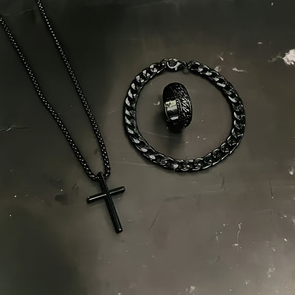 Men's Cross Faith Pendant Jewelry Set