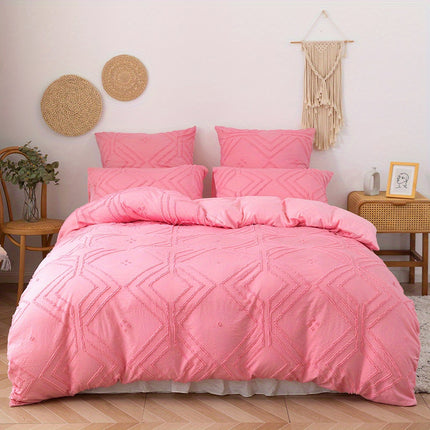 Boho Grid Tufted Duvet Cover Set - Cozy & Soft