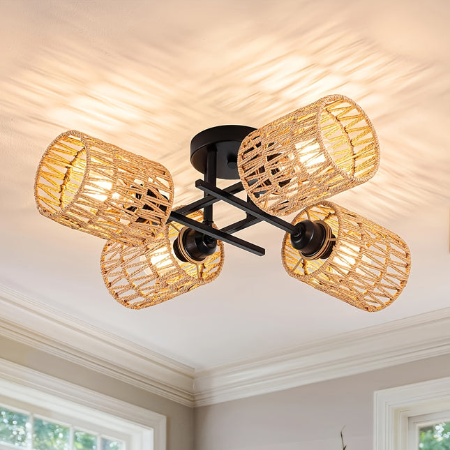 Bohemian 4-Light Semi Flush Ceiling Fixture - Handwoven Charm