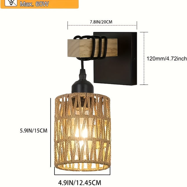 Farmhouse Wall Sconce - Black & Wood Rustic Lighting