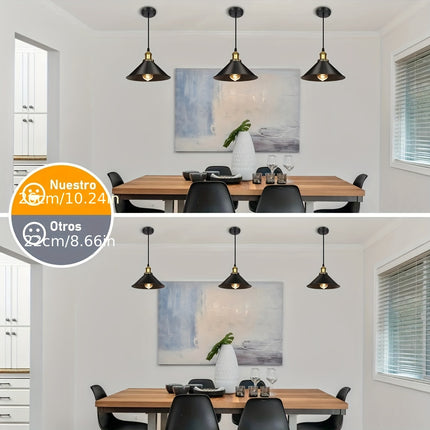 3-Piece Industrial Pendant Lamp Set – E26/E27, Gift Included
