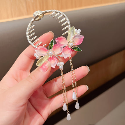 Sweet Flower Tassel Bun Hair Clip – Fairy Style Casual Accessory