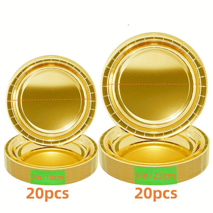 10/20Pcs Golden Disposable  Paper Plates