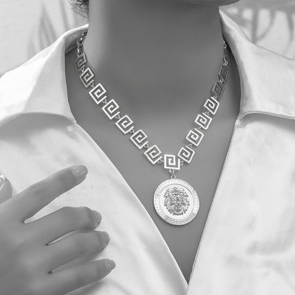 Geometric Lion Head Pendant Necklace