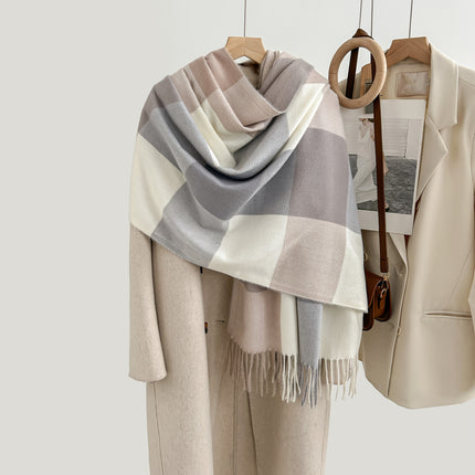 Cozy Plaid Tassel Cashmere Scarf