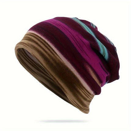 Stripe Print Pullover Winter Beanie