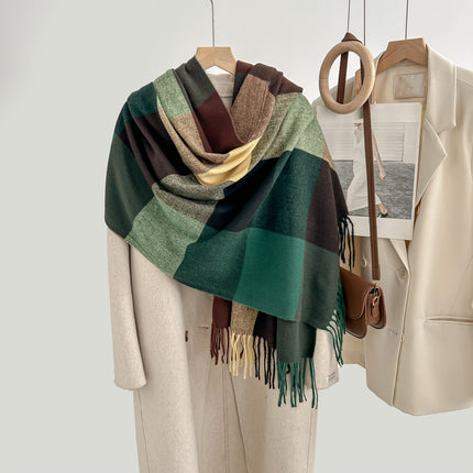 Cozy Plaid Tassel Cashmere Scarf