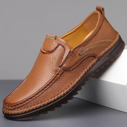 Solid Color Leather Slip-On Loafers