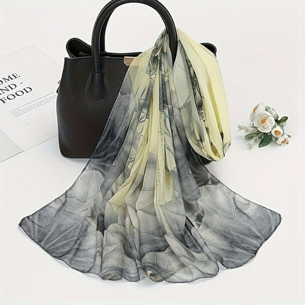 Lotus Print Chiffon Scarf for Women