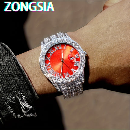 4pcs Men's Watch & Cuban Chain Set