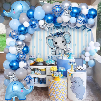 92pcs Blue Elephant Baby Shower & Birthday Party Decor Kit