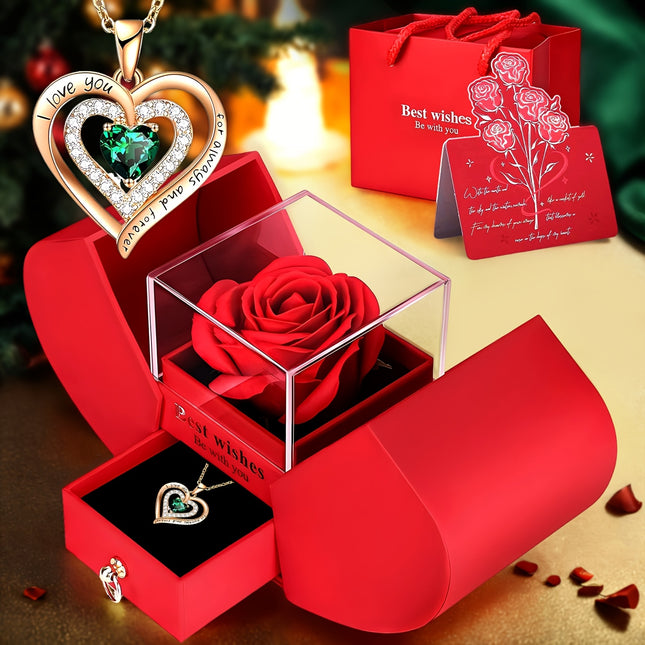 Red Apple Rose Gift Box with Necklace - Perfect for Loved Ones