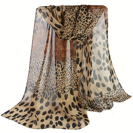 Boho Leopard Print Chiffon Scarf