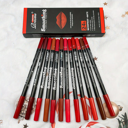 12-Color Matte Lip Liner Set - Long-Lasting, Non-Stick Cup, Natural Look for All Skin Tones