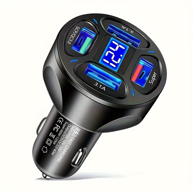 120W 4-in-1 Car Charger with Digital Display