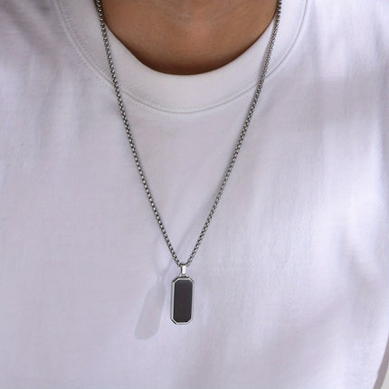 Men's Black Enamel Pendant Necklace