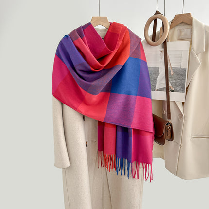 Cozy Plaid Tassel Cashmere Scarf