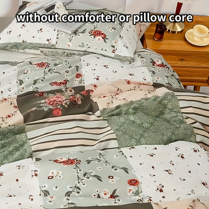 Pastoral Flower Plaid Duvet Cover Set - 3pcs Cozy Style