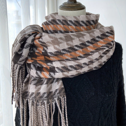 Luxurious Houndstooth Fringe Scarf