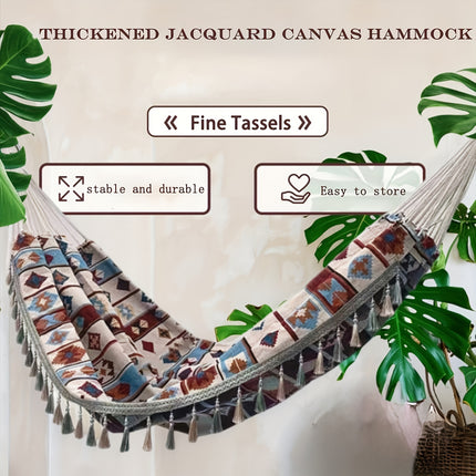 Bohemian Canvas Hammock – Vibrant Swing for Patio & Garden