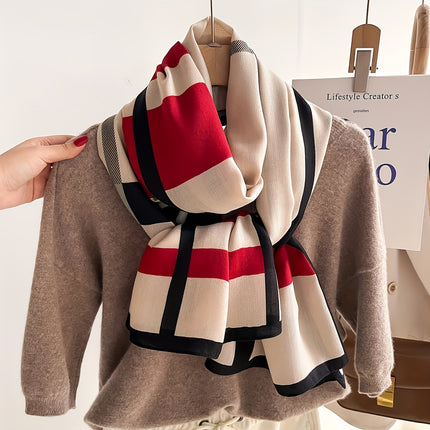 Chic Red Striped Imitation Cashmere Scarf