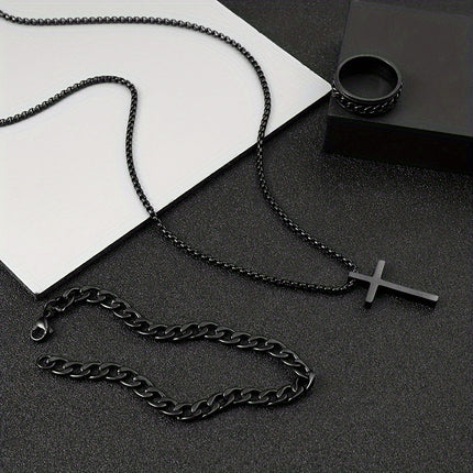 Men's Dark Cross Jewelry Set