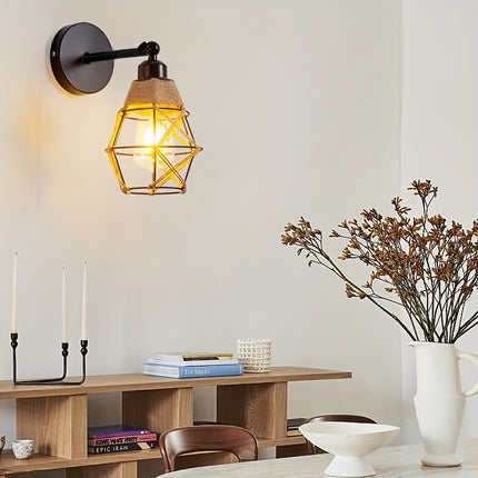 Rustic Woven Jute Wall Sconce - Adjustable Angle, E27 Socket