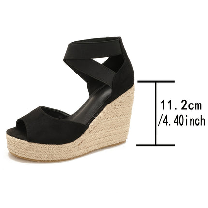 Elegant Black Peep-Toe Wedge Sandals