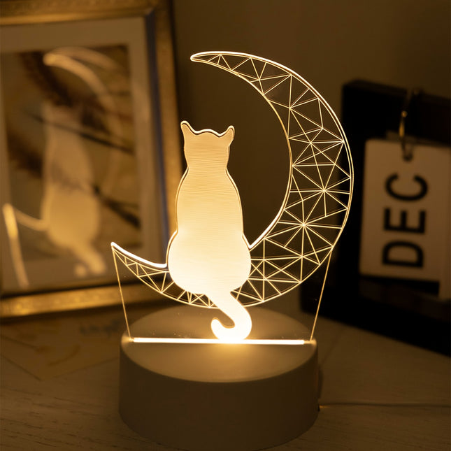 USB-Powered 3D Moon Cat Night Light – Cute Animal Lamp