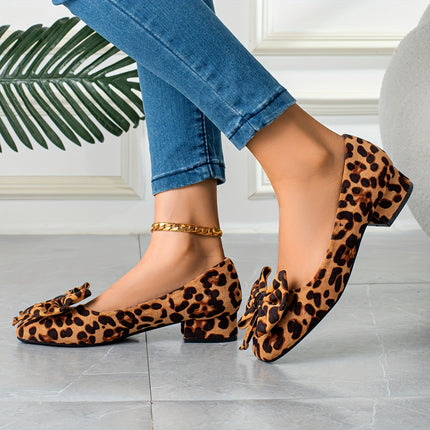 Women's Bowknot Chunky Heel Pumps